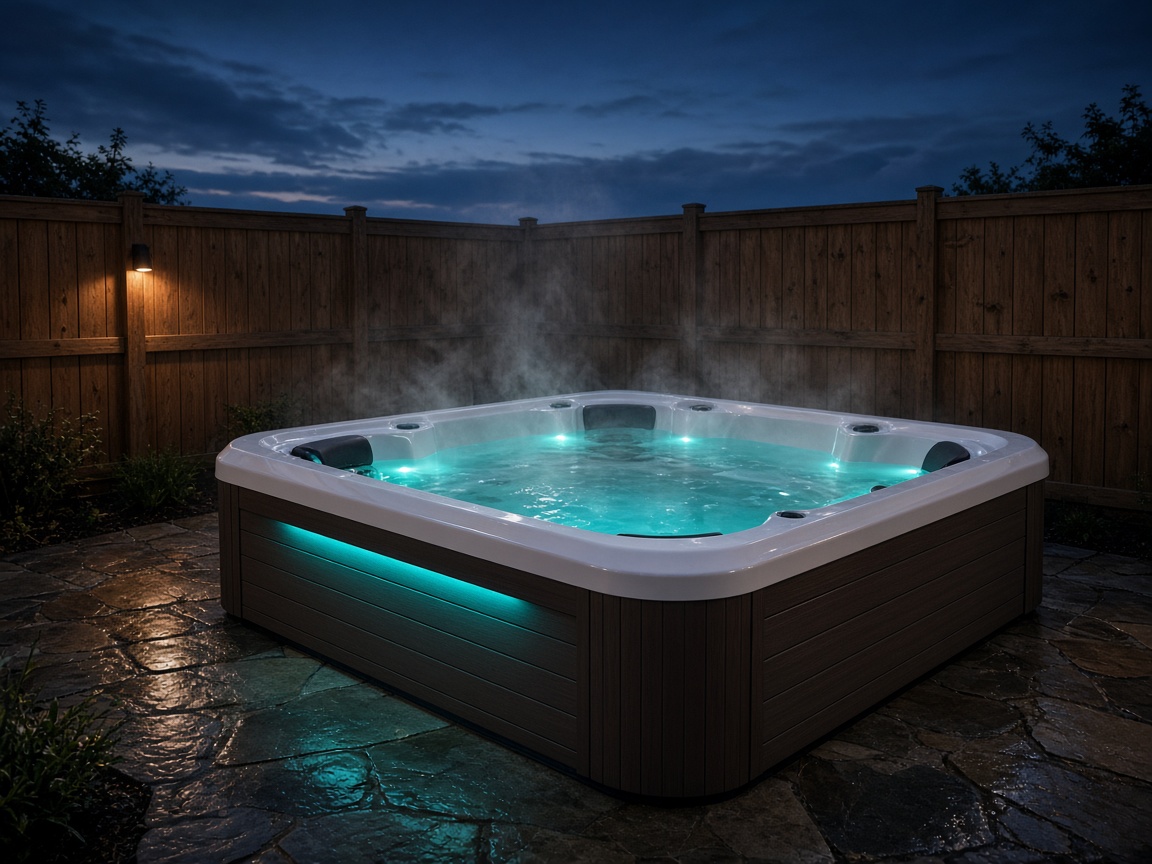 Hudson Bay spa glowing at dusk